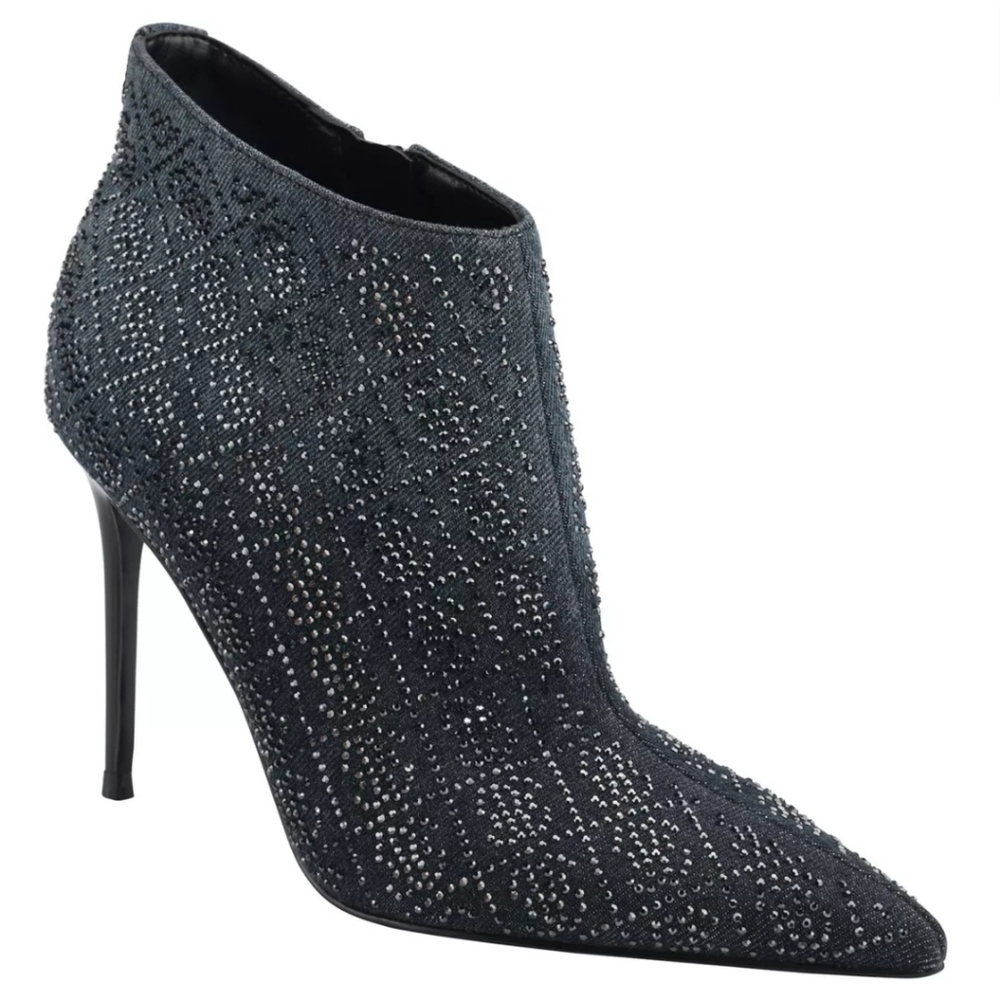 GUESS Womens Black Embellished Comfort Fazzie Pointed Toe Stiletto Booties 9 M
